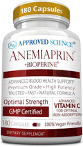 Approved Science Anemiaprin - Absorbable Iron Vitamin C - Gentle On Stomach - 180 Capsules - 3 Month Supply - Non-GMO Vegan