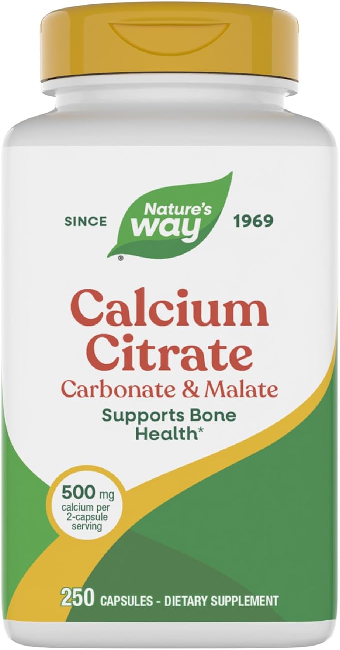 Nature's Way Calcium Citrate 500 mg Calcium per 2-Capsule Serving for Bone Health &amp Muscle Function* Blend of Citrate Carbonate &amp Malate Gluten Free 250 Capsules (Packaging May Vary)