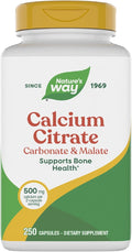 Nature's Way Calcium Citrate 500 mg Calcium per 2-Capsule Serving for Bone Health &amp Muscle Function* Blend of Citrate Carbonate &amp Malate Gluten Free 250 Capsules (Packaging May Vary)