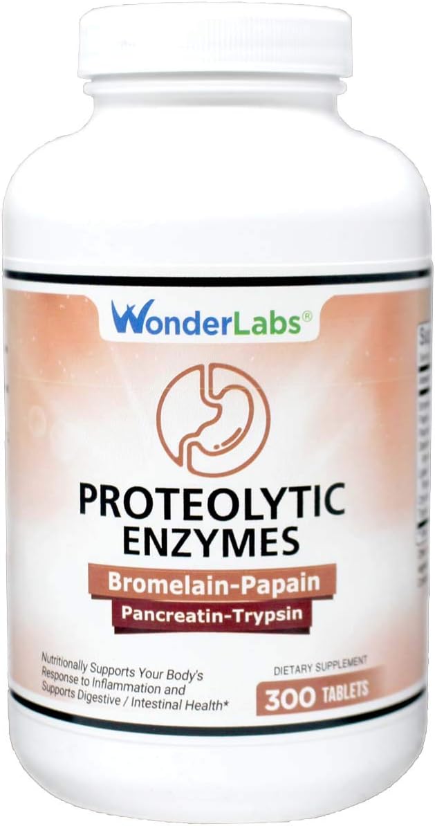 Wonder Laboratories Proteolytic Enzymes | Bromelain Papain Pancreatin Trypsin 550 mg Total with Standardized Amylase Lipase and Protease 300 Tablets