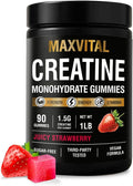 Creatine Monohydrate Gummies 1500 mg – Juicy Strawberry Chewable – Pre-Workout for Strength &amp Muscle Support – Vegan Sugar-Free &amp Halal – for Men &amp Women – 90 Gummies