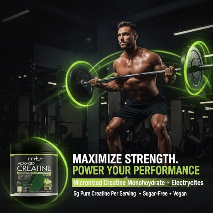 M+S Micronized Creatine Monohydrate Powder with Electrolytes – 5g Creatine per Serving Lemon Lime Flavor – Highly Soluble Creatine Powder for Hydration Support – Sugar Free 60 Servings