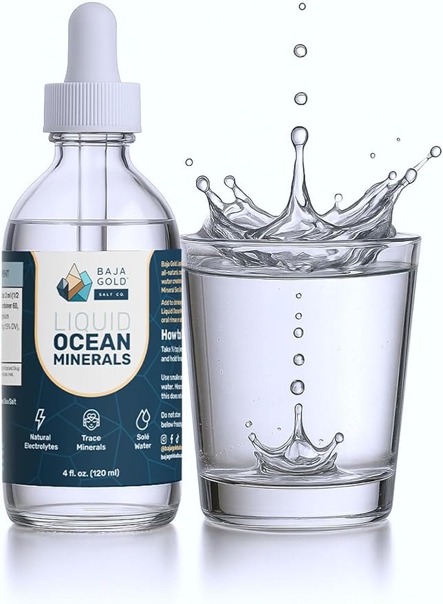 Baja Gold Liquid Ocean Trace Mineral Drops - Ionic Electrolyte Drops for Drinking Water &amp Food Flavor Enhancement - Mineral-Rich Saline Solution &amp Oral Cleanse - 4 fl oz 30-Day Supply