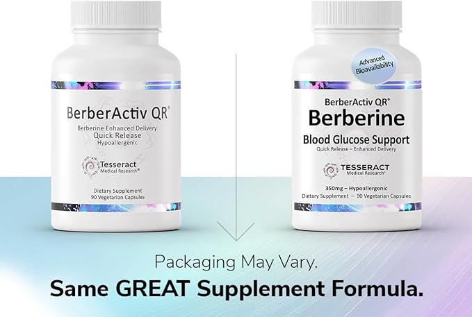 Tesseract Medical Research BerberActiv-QR Berberine Immune Support Supplement Supports Liver Health Hypoallergenic 350mg 90 Vegetarian Capsules