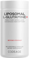 Codeage Liposomal L-Glutamine Capsule Supplement - 1000 mg L-Glutamine per Serving - 3-Month Supply - Liposomal Delivery Vegan Pills Non-GMO Gluten-Free Amino Acid - 180 Capsules
