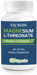 Magnesium L-Threonate Supplement 120 Capsules 2000 mg Magnesium Threonate with Vitamin C &amp D3 High Absorption Non-GMO (60 Days Supply)