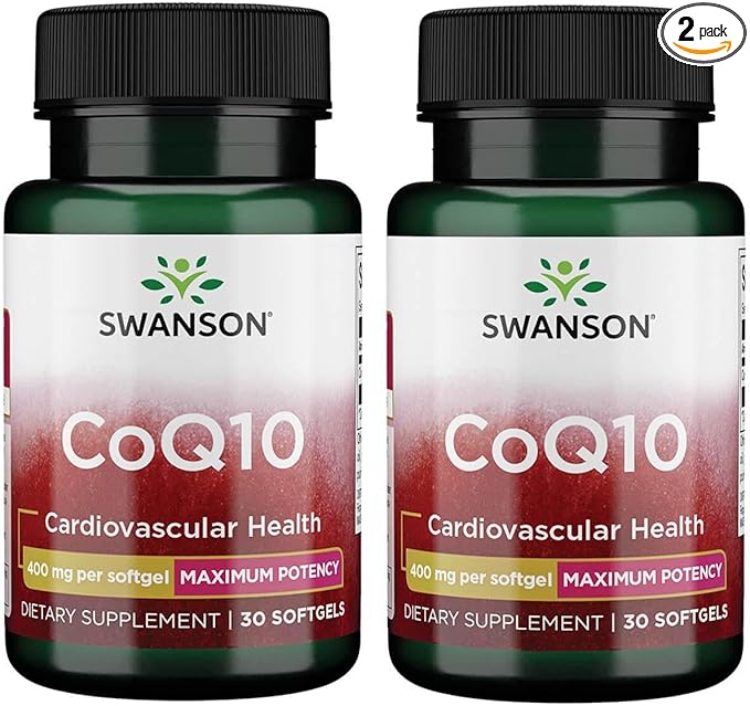 Swanson CoQ10 - Helps Promote Heart Health Energy Support &amp Aids Overall Cardiovascular System Health - Helps Maintain Coenzyme Q10 Supplement - (30 Softgels 400mg Each) (2 Pack)