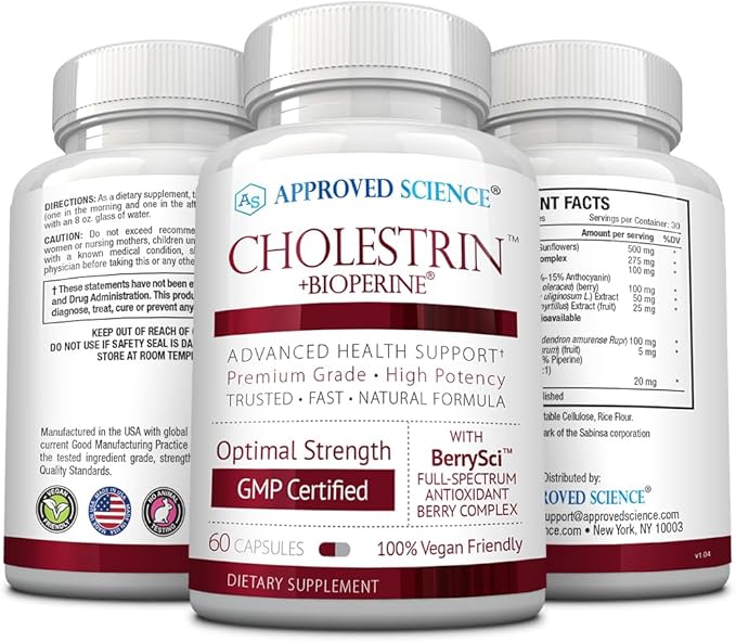 Approved Science Cholestrin - Lipid Level Support - Antioxidants Lecithin Berberine HCL Berries BioPerine - 60 Capsules - Pack of 1