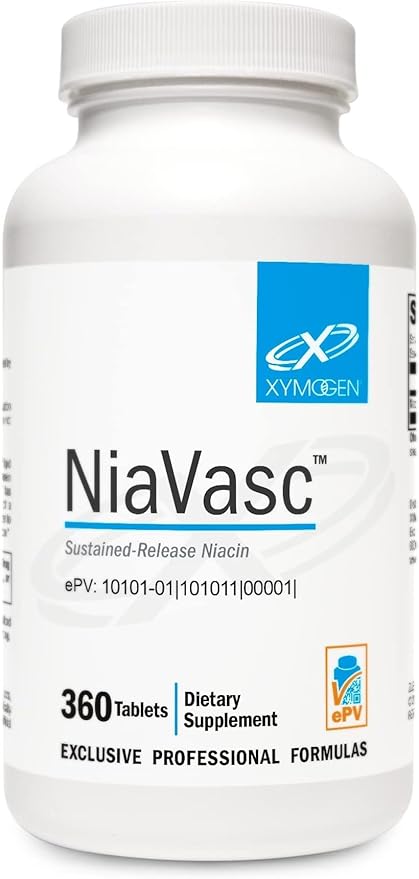 XYMOGEN NiaVasc - Sustained-Release 500 mg Niacin - Supports Healthy Blood Lipids &amp Normal Carotid Intima-Media Thickness - Vegetarian Non-GMO &amp Gluten Free - 360 Capsules