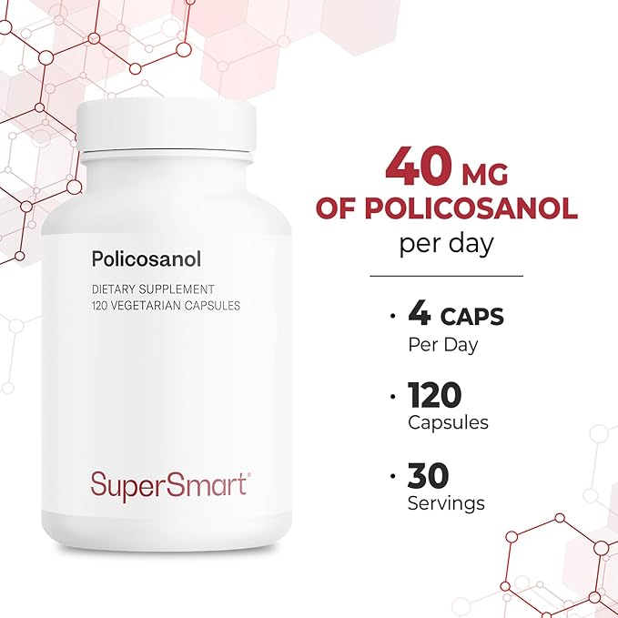 Supersmart - Policosanol 40mg per Day - Sugar Cane Extract | Non-GMO &amp Gluten Free - 120 Vegetarian Capsules