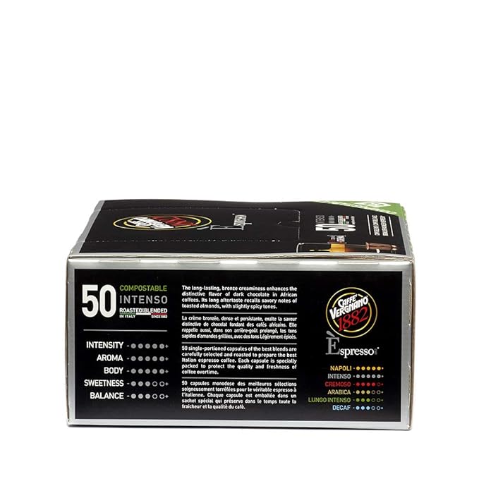 Caffe Vergnano Intenso Espresso Capsules | Compatible with Nespresso Original Line Machines | Compostable | Medium Roast | 50 Count (25oz) | Imported from Italy