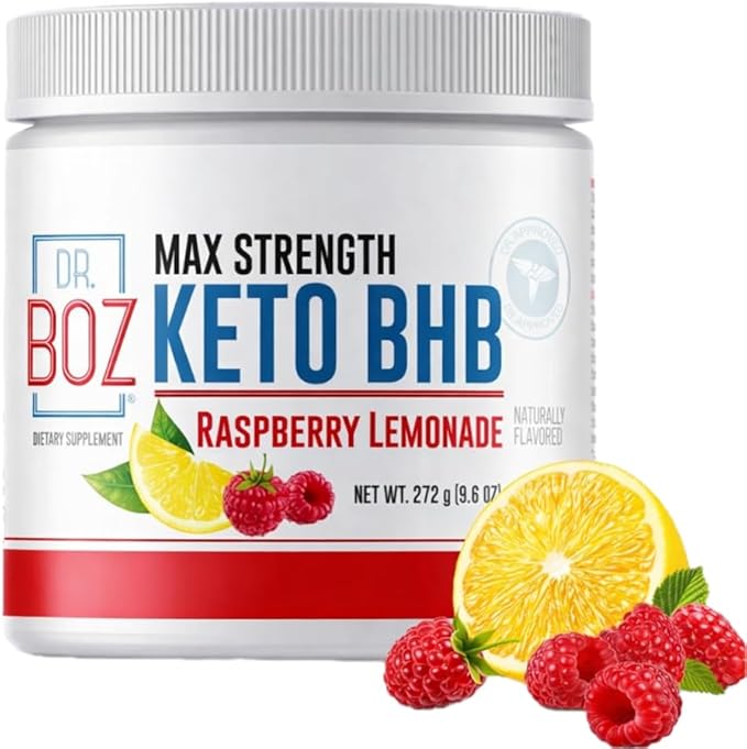 Dr. Boz - Keto BHB Powder - Raspberry Lemonade 20 Servings - Ketones Drink - Increase Energy &amp Reduce Cravings - Max Strength Dietary Supplement - Quality Tested - Made in The USA - 9.6oz (272g)