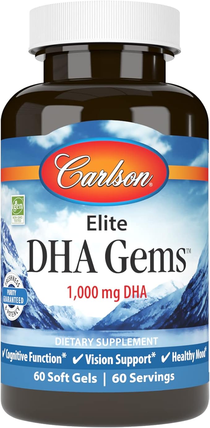 Carlson - Elite DHA Gems 1000 mg DHA Wild Caught Sustainably Sourced Brain Function &amp Healthy Vision 60 Softgels