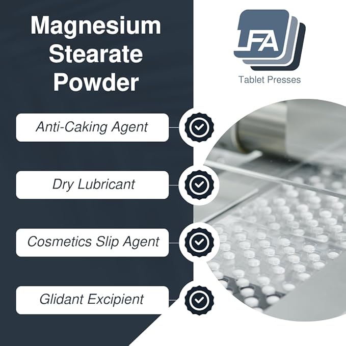 Magnesium Stearate Powder - Dry Lubricant - 1kg (2.2 lb) Anti-Sticking &amp Flowing Agent for Tablet Press Machine Pill &amp Capsule Mix - Halal - Kosher - Vegan