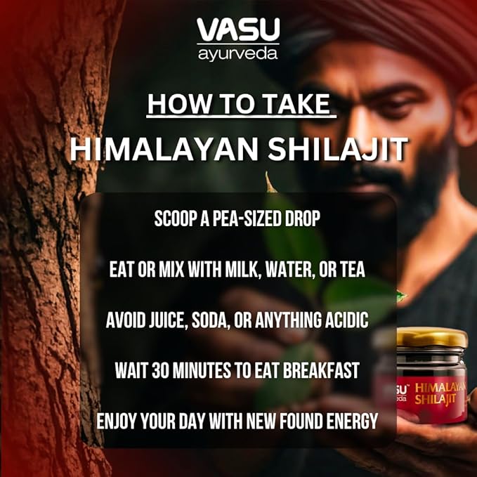 VASU Ayurveda Himalayan Shilajit Resin 400mg – Lab Tested Natural Energy Booster with Fulvic Acid &amp 85+ Trace Minerals – Pure Shilajit for Men &amp Women – 100 Days Supply for Strength &amp Stam
