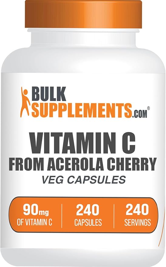 BulkSupplements.com Vitamin C from Acerola Cherry Capsules - Acerola Cherry Vitamin C Supplement - Gluten Free 1 Capsule per Serving 240 Veg Capsules (Pack of 1)