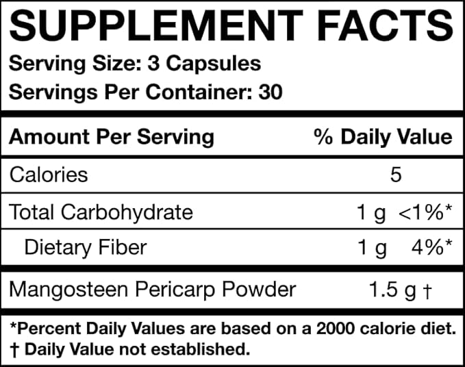 Freeze Dried Mangosteen Pericarp Capsules 1.5 Grams per Serving 90 Veggie Capsules per Bottle Xanthone Rich