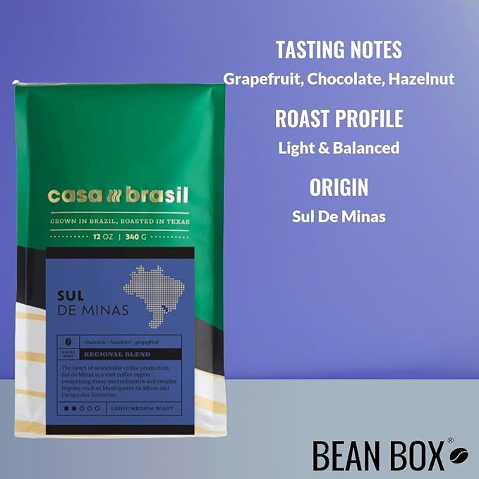 Brazil Sul de Minas - Roasted by Casa Brasil Coffees - Whole Bean Coffee - 12 Ounce Bag