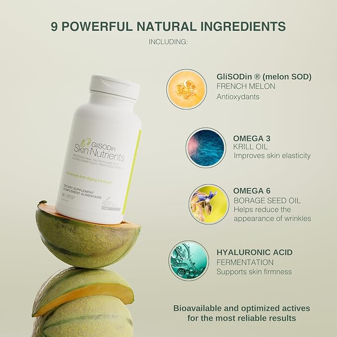 GliSODin Anti-Aging – Skin Supplements Based on GliSODin® and moisturizing Ingredients - Clinically Proven to Help Achieve More Radiant Skin and to Improve The Appearance of Wrinkles - 90 Capsules