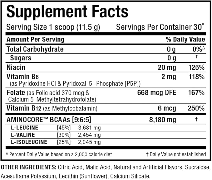 ALLMAX AMINOCORE BCAA Powder for Workout Muscle Recovery &amp Increased Endurance - Sugar Free No Fillers 8.18 Grams Bcaas Amino Acids B Vitamins for Women and Men - 30 Servings | Fruit Punch 345g
