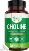 Nested Naturals Choline Bitartrate 500mg - High Potency Choline Supplements - Supports Cognitive Performance &amp Liver Function - 100% Vegan &amp Non-GMO Choline - 90 Vegan Capsules