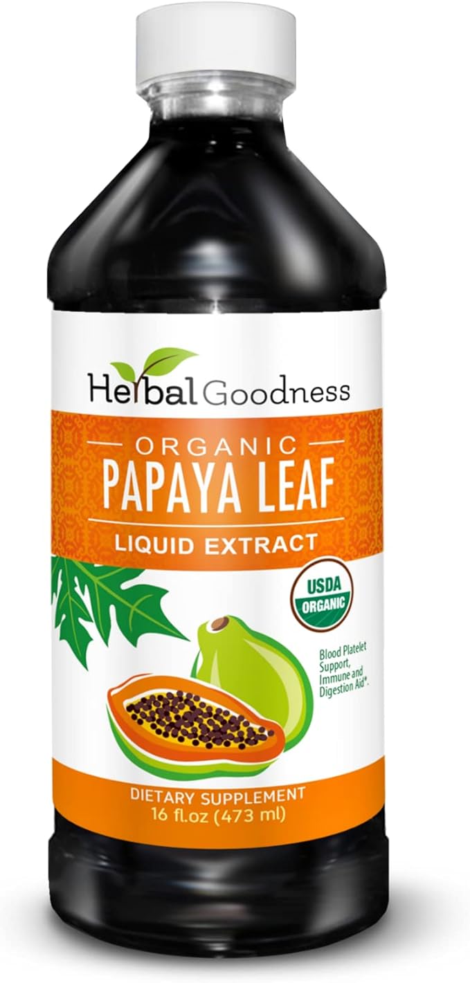 Papaya Leaf Extract Blood Platelet Support - 15X Strength - Natural Platelet Booster &amp Digestive Aid - Organic Liquid Extract - 16oz Juice - Case Qty (12) - Herbal Goodness