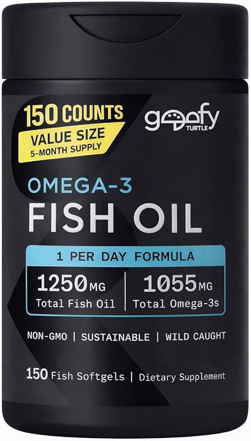 Sports Omega-3 Fish Oil Triple Strength (150 Counts) Burp-Less Formula 1250 mg Fish Oil 1055mg Omega 3 1 Softgel per Day