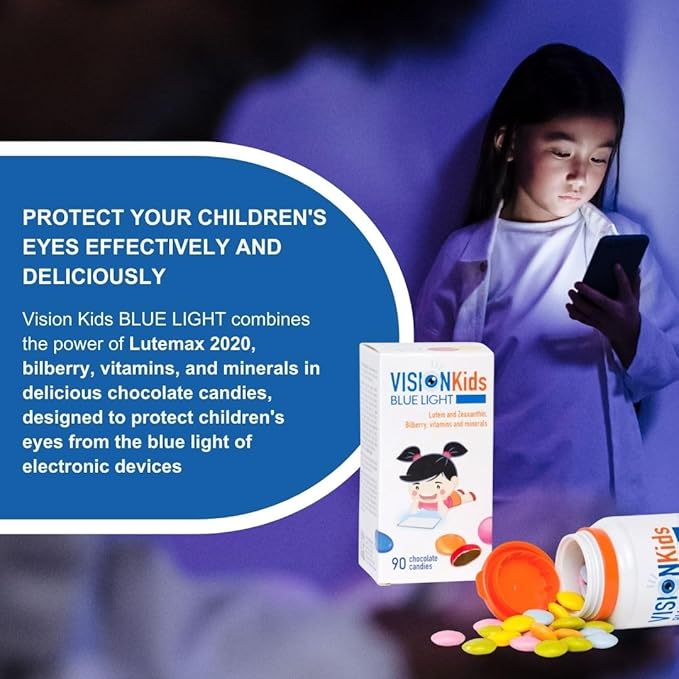 OMEGOR Lutein and Zeaxanthin Supplement for Kids Eyes (90 Chocolate Dragèes) - Vision Kids Blue Light Eyesight Supplement for Retina Protection