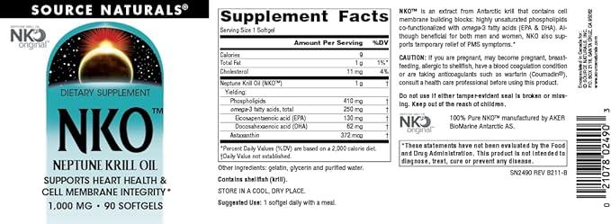 Source Naturals NKO Neptune Krill Oil Supports Heart Health and Cell Membrane Integrity* 1000 mg - 90 Softgels