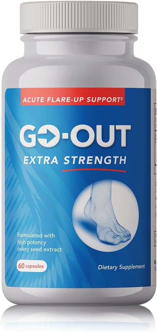 Mt. Angel Vitamins Go Out - Extra Strength Support - Uric Acid Balance with Tart Cherry Celery Seed Turmeric - Non-GMO Gluten-Free - 60 Caps