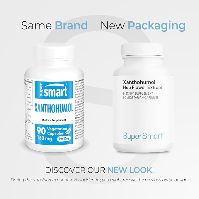 Supersmart - Xanthohumol Supplement (Hops Flower Extract) 150 mg per Day - Antioxidant &amp Anti Aging - Calm &amp Sleep Support - Hormone Balance | Non-GMO &amp Gluten Free - 90 Vegetarian Capsule