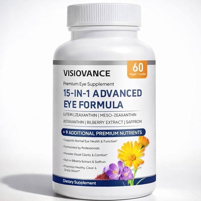 15 in 1 Advanced Eye Formula - Carotenoids Lutein Zeaxanthin &amp Antioxidant Blend Daily Visual Support Formula for Screen Use &amp Overall Eye Wellness – 60 Capsules