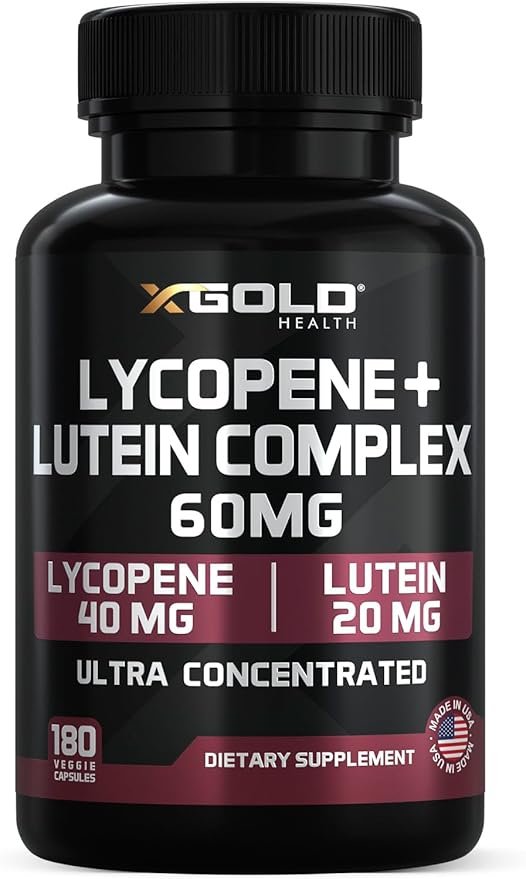 Lycopene + Lutein 60mg Supplement | Eye Health &amp Vision Support | Antioxidant for Healthy Eyes &amp Skin | Non-GMO Gluten Free | 180 Vegetarian Capsules | Made in USA