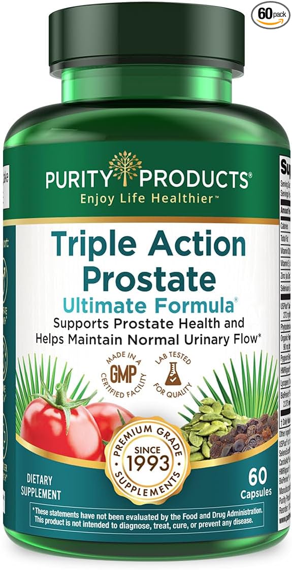 Triple Action Prostate Ultimate Formula – Men’s Prostate Supplement - Zinc Saw Palmetto Pygeum Pumpkin Seed Oil Extract &amp Phytosterols – Supports Urinary Flow Bladder &amp Heart Health – 60 C