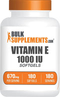 BulkSupplements.com Vitamin E 1000 IU Softgels - Vitamin E Supplement Essential Antioxidant Support - Gluten Free 1 Softgel per Serving 180 Count (Pack of 1)