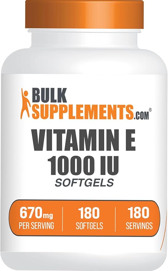 BulkSupplements.com Vitamin E 1000 IU Softgels - Vitamin E Supplement Essential Antioxidant Support - Gluten Free 1 Softgel per Serving 180 Count (Pack of 1)