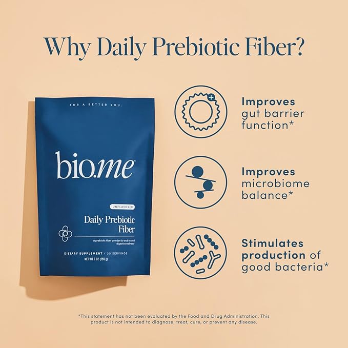 Bio.me Daily Prebiotic Fiber &amp Gut Cleanse Bundle - Unflavored Fiber Powder (30 Servings) + 5-Day Cleanse Capsules w/Magnesium Berberine L-Glutamine - Digestive Support Microbiome Reset (30 Cap