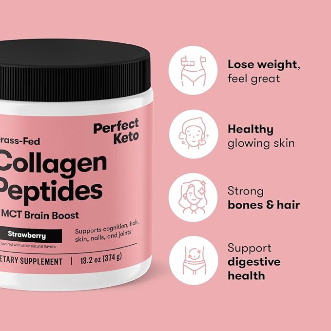 Perfect Keto Collagen Peptides Protein Powder with MCT Oil Hydrolyzed Collagen Type I &amp III Supplement Gluten Free Grass Fed Low Carb Keto Coffee Creamer Collagen for Women &amp Men Peanut