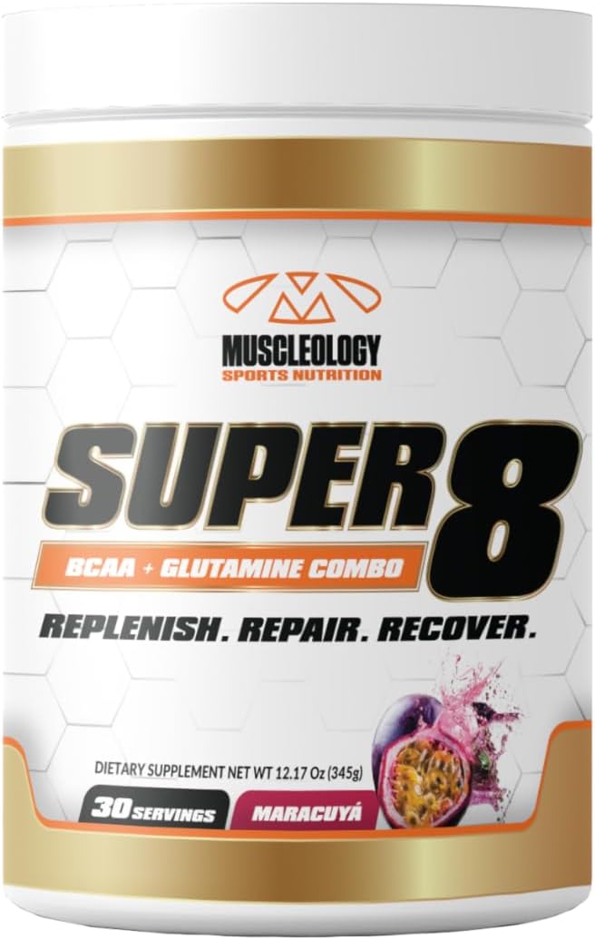 Super 8 High Performance BCAA Electrolyte &amp Glutamine Blend Formula - Post-Workout Recovery and Muscle Building Supplement 30 Serving (Maracuya)
