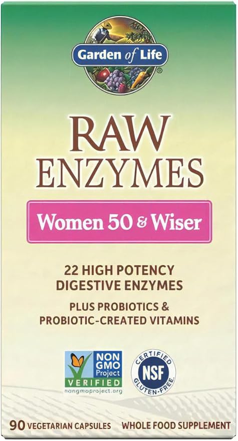 Garden of Life 22 Digestive Enzymes for Women 50 &amp Over with Bromelain Papain &amp Lactase plus Probiotics &amp Vitamins B12 Biotin &amp Zinc – RAW Enzymes – Non-GMO Gluten-Free Vegetarian