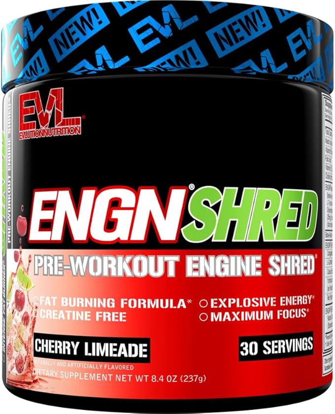 Evlution ENGN Shred Ultimate Pre Workout Powder (Cherry Lime 30 Servings) Plus L-Arginine and L-Citrulline Nitric Oxide Complex (Unflavored 75 Servings)