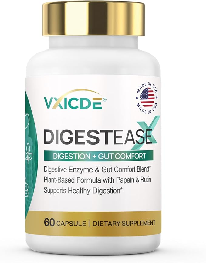 DigestEaseX Digestive Enzyme Supplement with Pancreatin &amp Papain – Supports Comfortable Digestion &amp Nutrient Breakdown – 60 Capsules