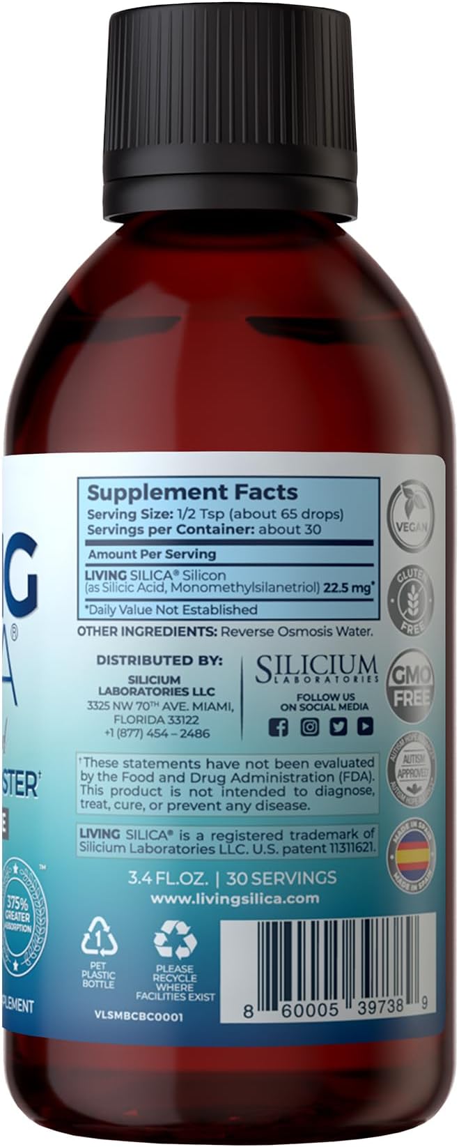 Living Silica ORGONO Silica Drops – Travel Size | Vegan &amp Mineral-Based Formula | 100mL