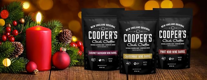 Bourbon Barrel Aged Gift Box Set Whole Bean 16oz and Wine Barrel Aged Box Set Whole Bean 12oz