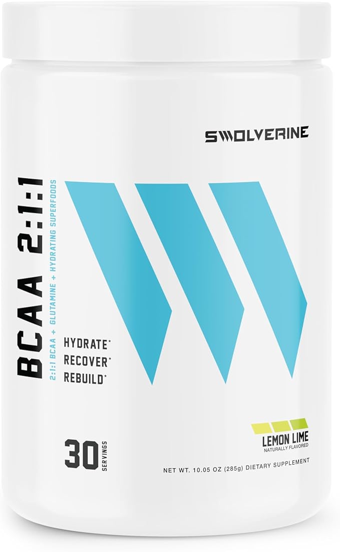 Swolverine BCAA Powder 2:1:1 with L-Glutamine &amp Electrolytes - Stimulant-Free Amino Acid Supplement for Muscle Recovery Hydration &amp Endurance Support 30 Servings Lemon Lime