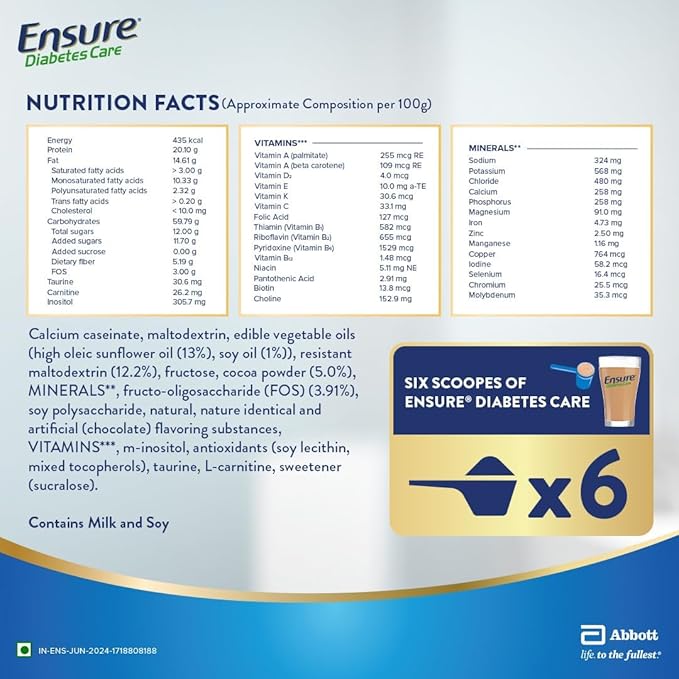 Ensure Diabetes Care Chocolate Flavored Nutrition Drink Mix for Blood Sugar Control 400g Box Pack of 2