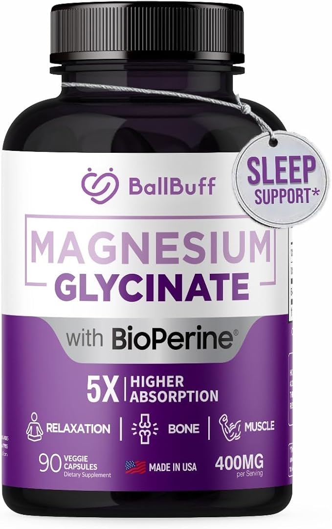 Pure Magnesium Glycinate 400mg - 5X Higher Absorption - Support Stress Relief Sleep Bone Health - 100% Chelated - Pure Magnesium Supplement for Women and Men- 90 Veggie Capsules