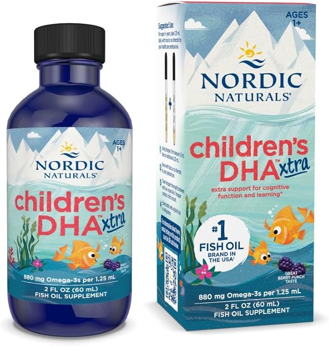 Nordic Naturals Children’s DHA Xtra Berry Punch - 2 oz for Kids - 880 mg Total Omega-3s with EPA &amp DHA - Cognitive &amp Immune Function Learning Social Development - Non-GMO - 48 Servings