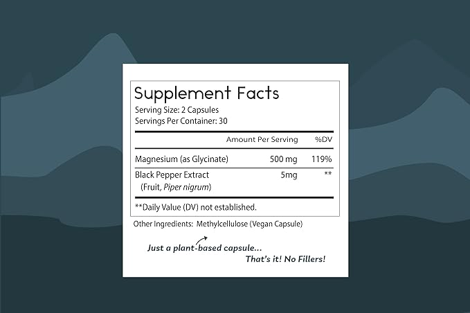 Thomas' all-natural Remedies Magnesium Glycinate Supplements High Absorption Dietary Supplements for Muscle and Bone Support Non-GMO No Fillers 60 Vegan Capsules 500mg per Serving