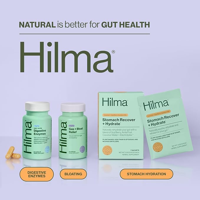 Hilma Digestive Enzymes for Women Bloating Relief with Turmeric Dandelion Root and Gluten Digestive Enzymes Natural Gluten and Dairy Relief Pills 60 Vegan Capsules